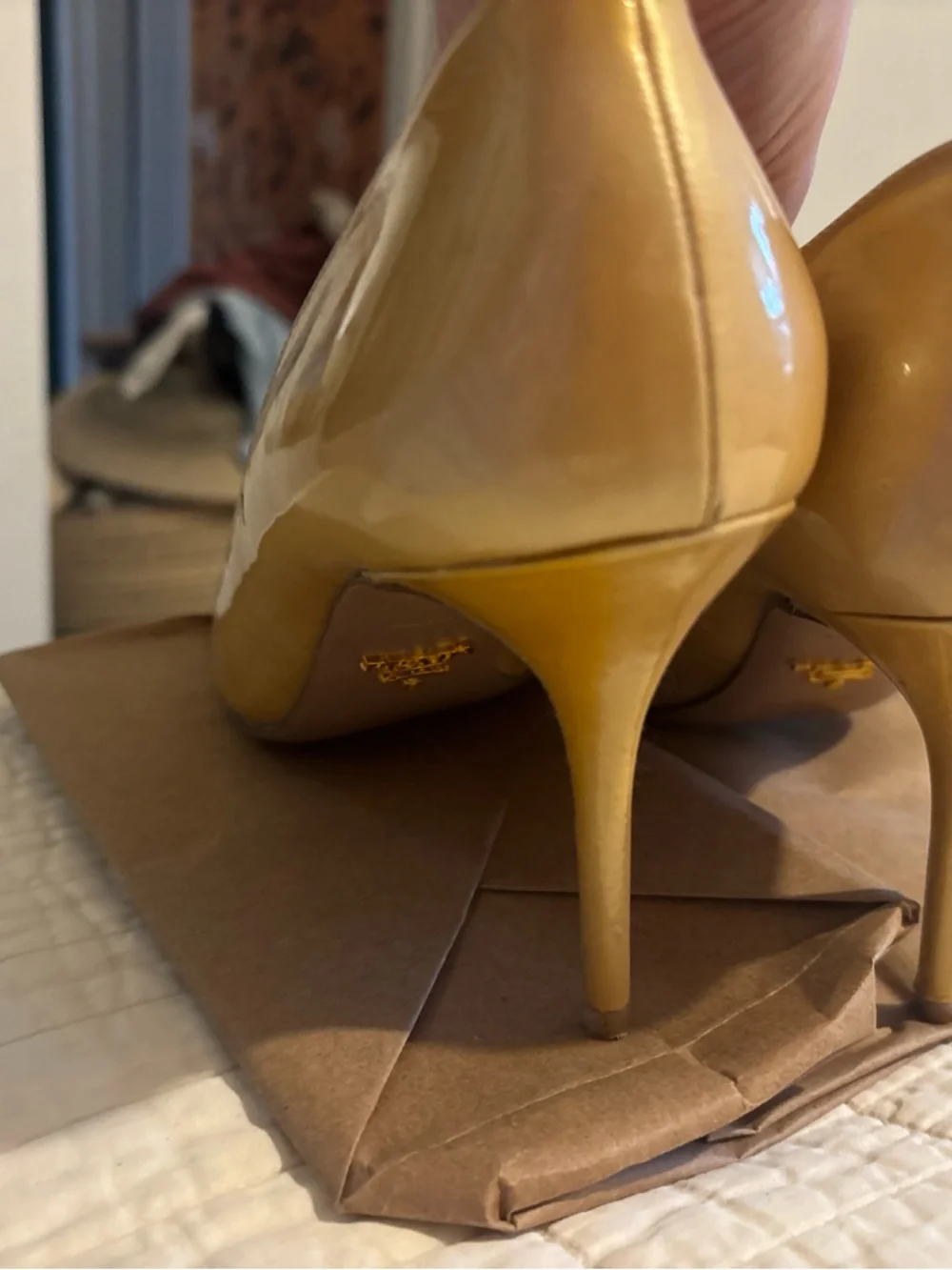 Prada Metallic Gold Peep-Toe Heels - Picture 3 of 7